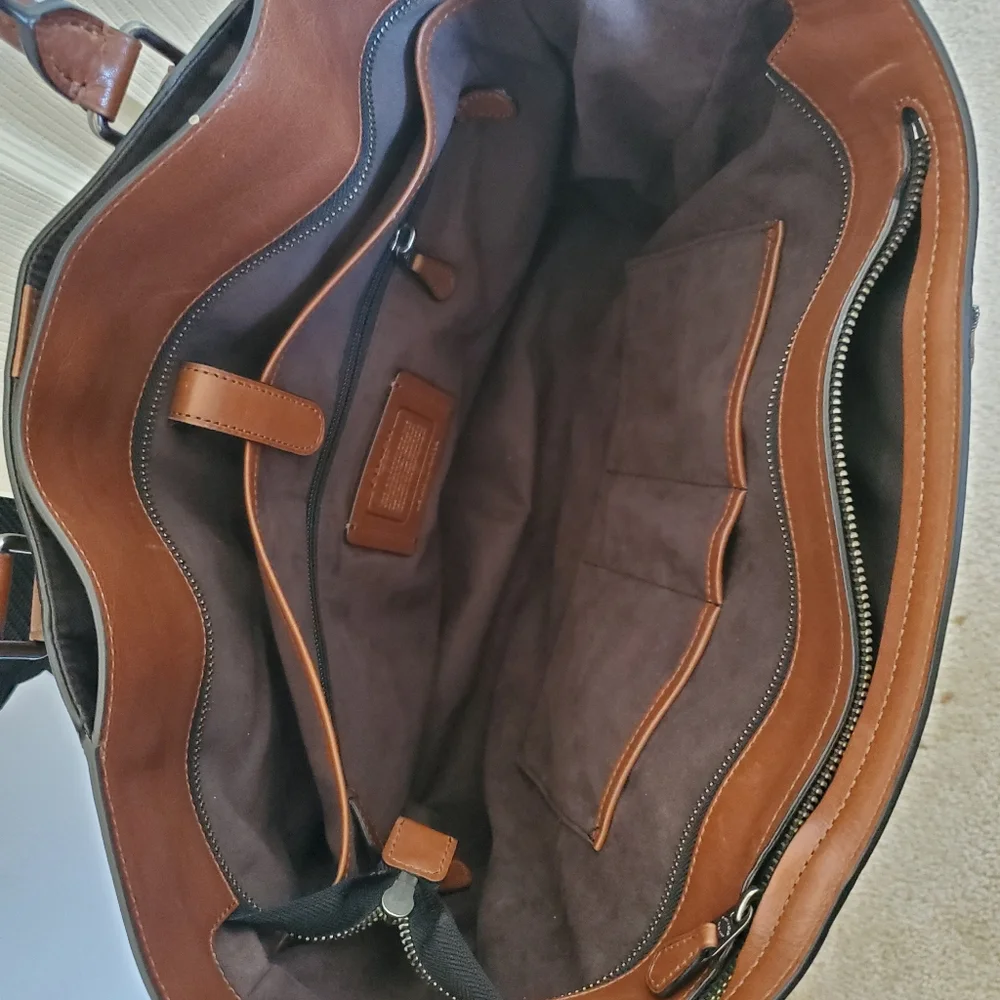 Coach Brown Leather Laptop Tote with Black Strap
